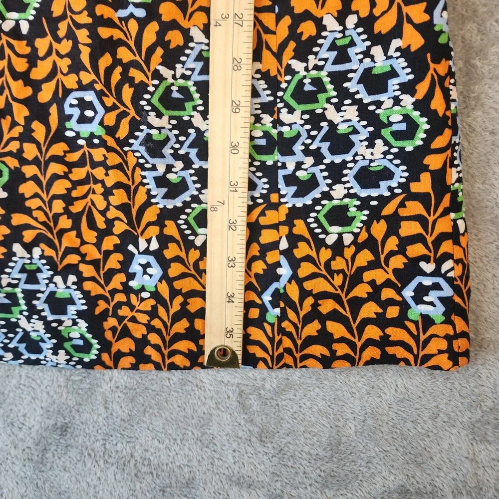 Tory Burch Dress Womens Size 2 Orange Navy Linen Floral‎ Shift Logo Buttons
